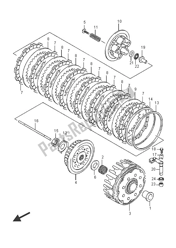 All parts for the Clutch of the Suzuki RM Z 250 2016