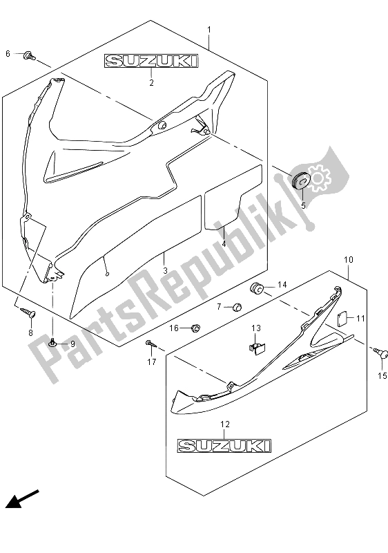 Alle onderdelen voor de Onder Motorkap van de Suzuki GSX R 750 2015