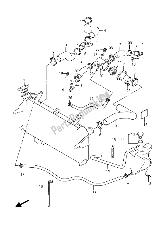 All parts for the Radiator Hose (sfv650) of the Suzuki SFV 650A Gladius 2015