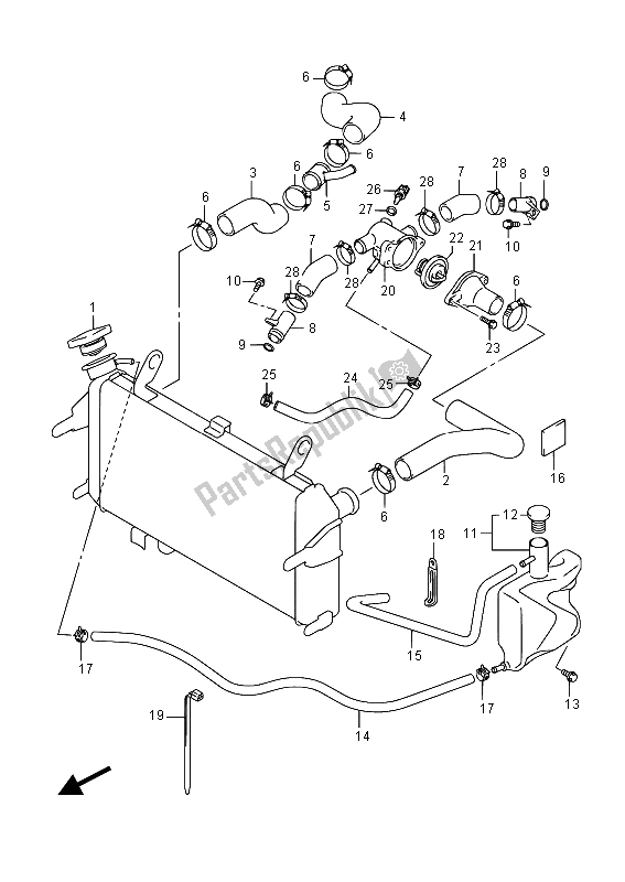 Alle onderdelen voor de Radiatorslang (sfv650) van de Suzuki SFV 650A Gladius 2015
