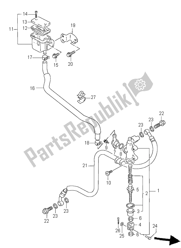 All parts for the Rear Master Cylinder of the Suzuki GSX R 1100W 1998
