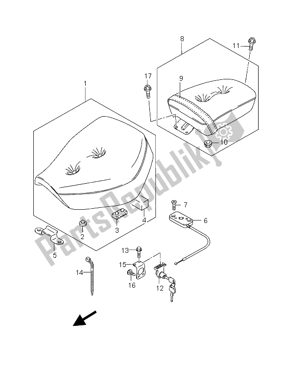 All parts for the Seat of the Suzuki GZ 125 Marauder 2006