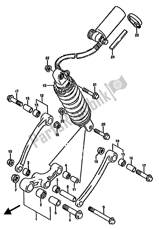 All parts for the Rear Cushion Lever (e2-e4-e15-e16-e17-e18-e21-e22-e25-e34-e39-e53) of the Suzuki GSX 750F 1992