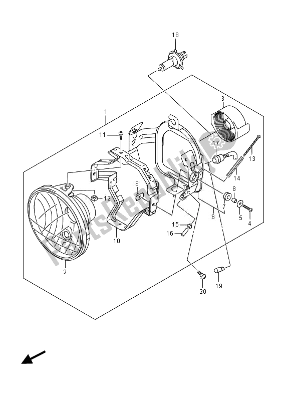 All parts for the Headlamp (vl800b E19) of the Suzuki VL 800B Intruder 2014