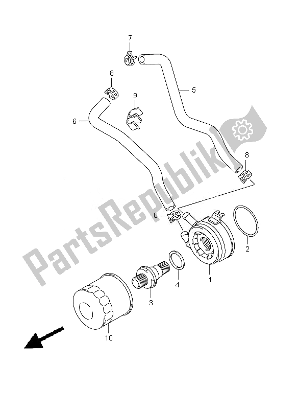 All parts for the Oil Cooler of the Suzuki SFV 650A Gladius 2010