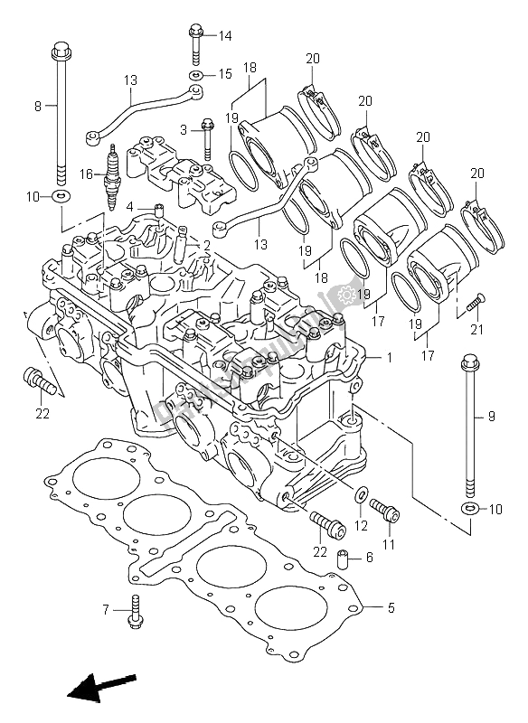 All parts for the Cylinder Head of the Suzuki RF 900R 1995