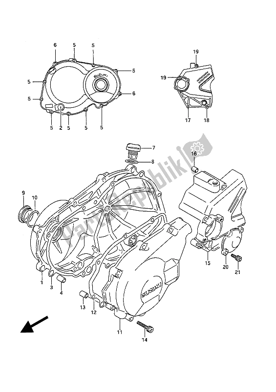 All parts for the Crankcase Cover of the Suzuki GSF 400 Bandit 1991