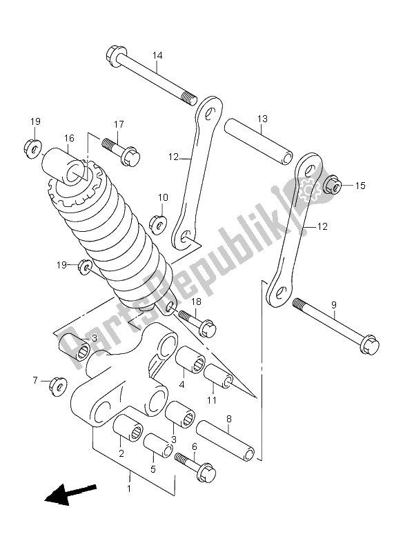 All parts for the Rear Cushion Lever of the Suzuki VL 1500 Intruder LC 2004