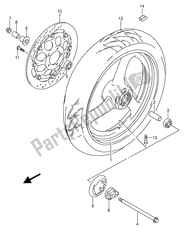 All parts for the Front Wheel of the Suzuki GS 500 EU 1991