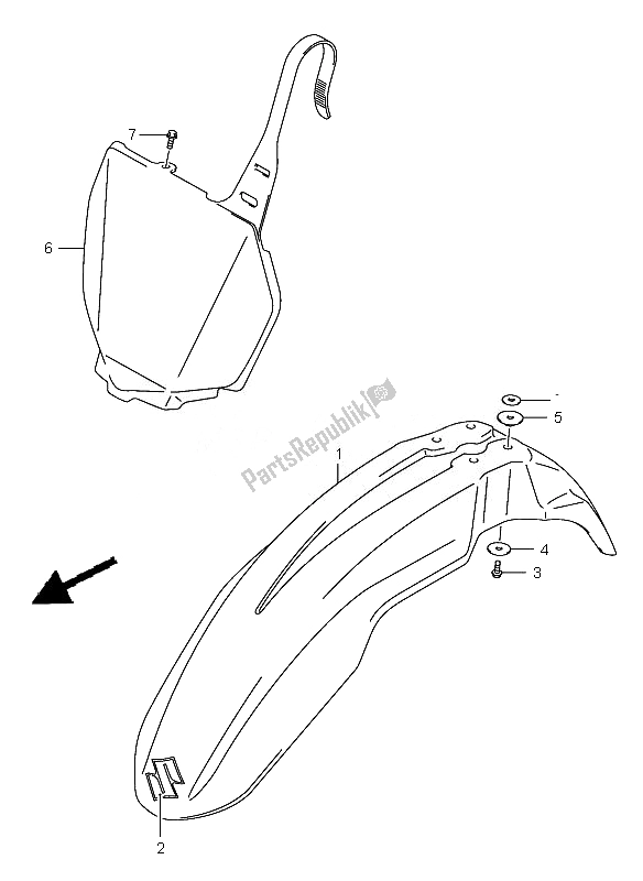 All parts for the Front Fender of the Suzuki RM Z 450Z 2007