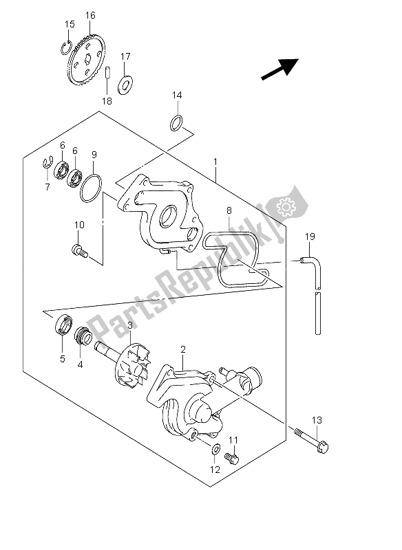 All parts for the Water Pump of the Suzuki DL 650 V Strom 2005