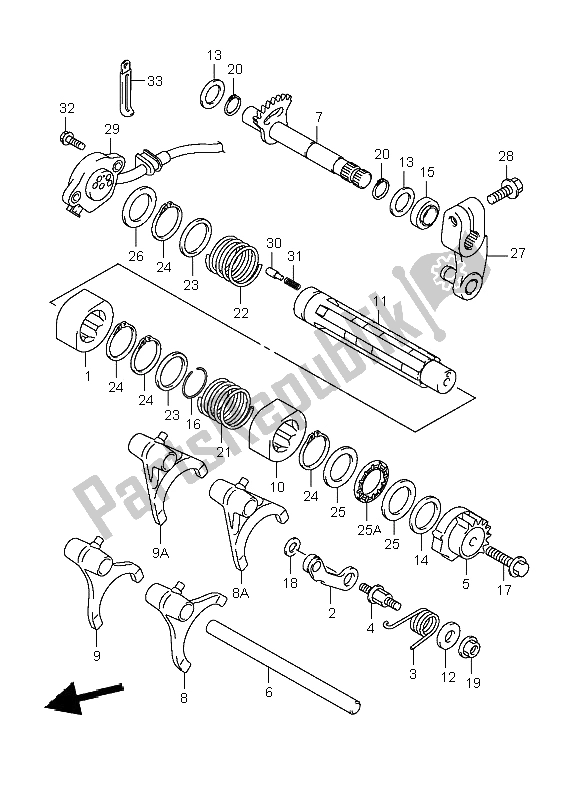 All parts for the Gear Shifting of the Suzuki LT A 400F Eiger 4X4 2003