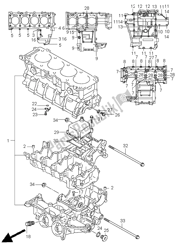 Todas as partes de Bloco Do Motor do Suzuki GSX R 750 2002