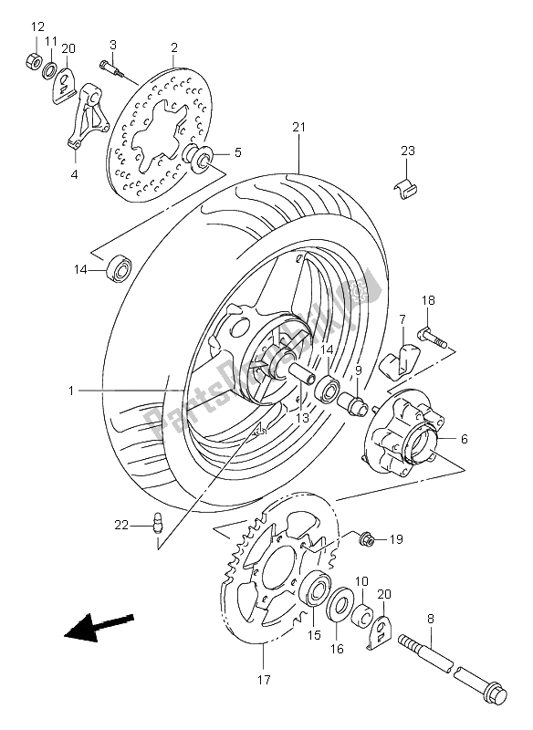 Tutte le parti per il Ruota Posteriore del Suzuki GSX 600F 1998