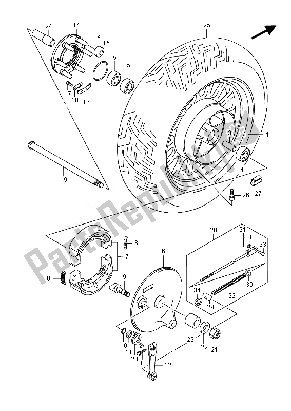 All parts for the Rear Wheel (vl800cue E19) of the Suzuki VL 800 CT Intruder 2014