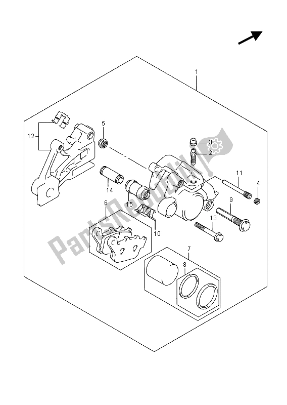 All parts for the Rear Caliper of the Suzuki GW 250F Inazuma 2015
