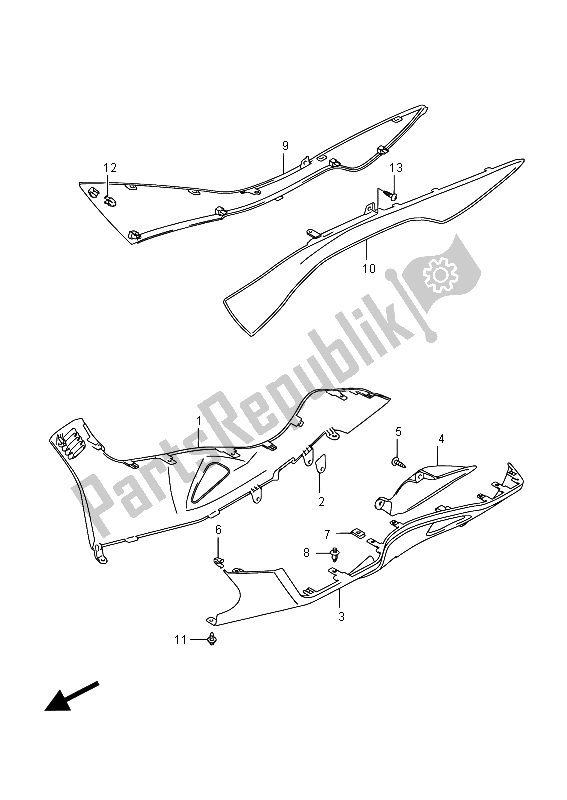 All parts for the Side Leg Shield (an400a E19) of the Suzuki Burgman AN 400 AZA 2015