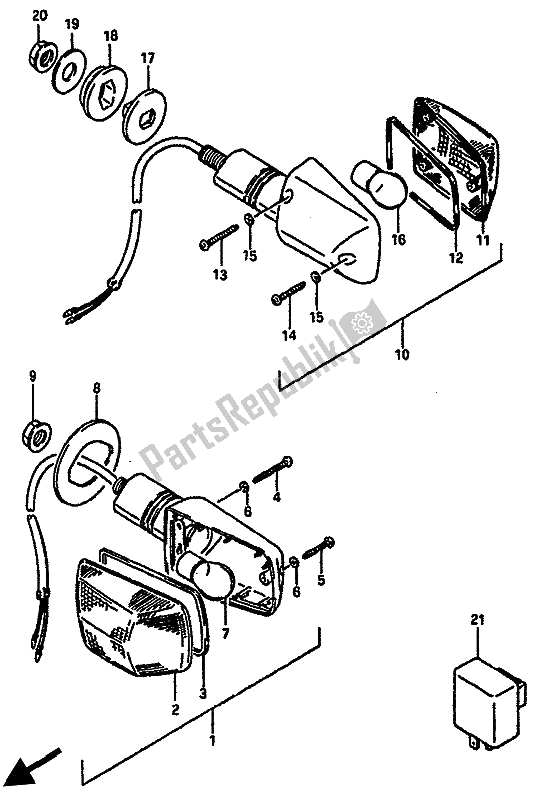 All parts for the Turn Signal Lamp (e1-e6-e24) of the Suzuki GSX R 750X 1986