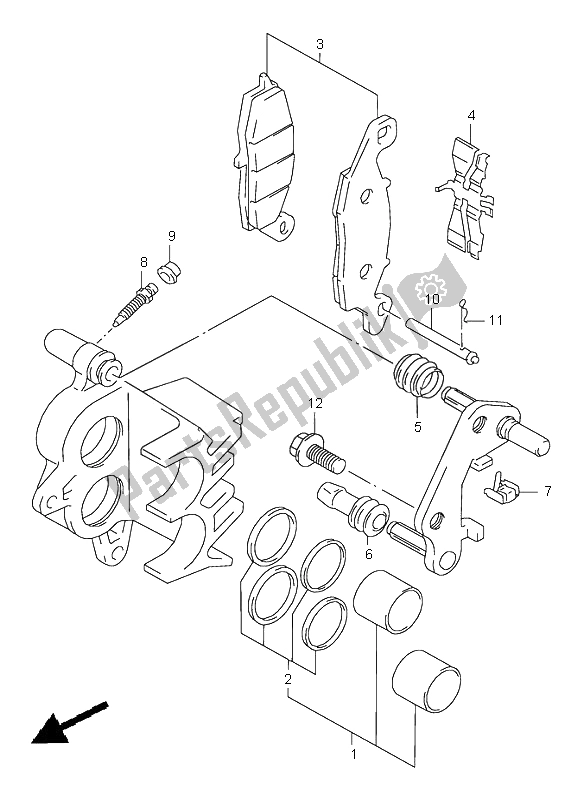 Alle onderdelen voor de Remklauw Vooraan van de Suzuki VZ 800 Marauder 2002
