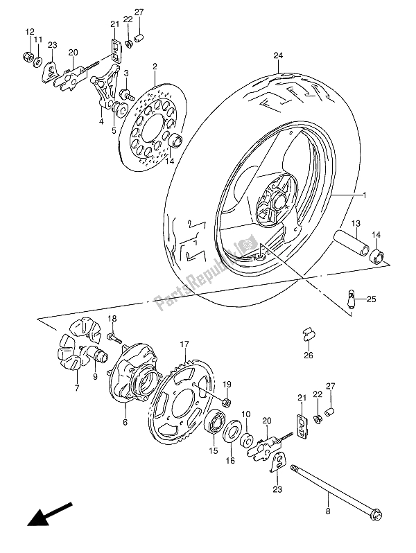 All parts for the Rear Wheel of the Suzuki GSX 600 FUU2 1992