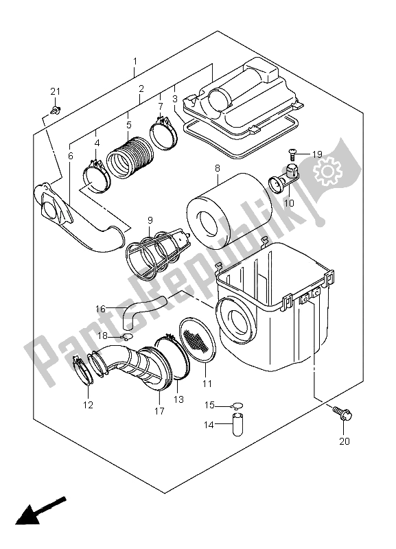 All parts for the Air Cleaner of the Suzuki LT A 400F Kingquad 4X4 2009