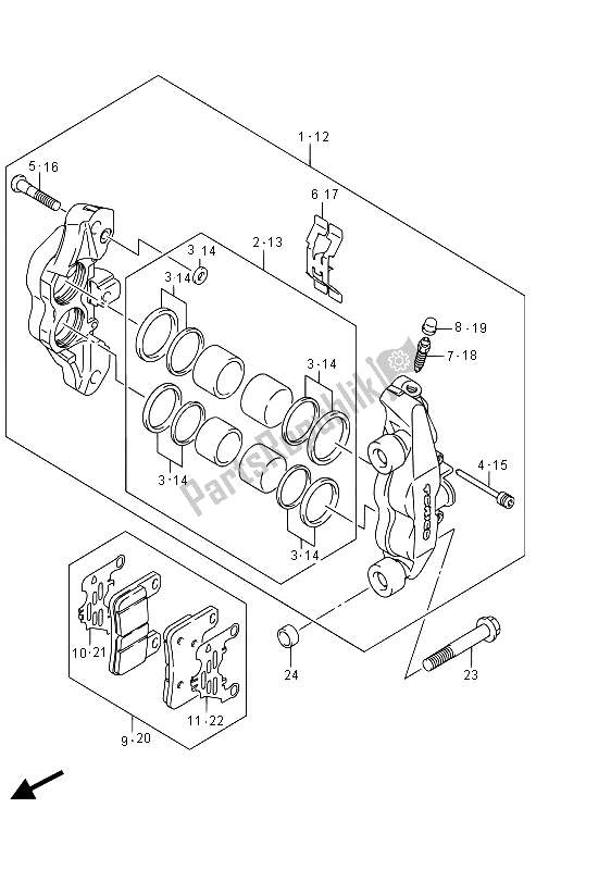All parts for the Front Caliper (vzr1800 E19) of the Suzuki VZR 1800 BZ M Intruder 2015