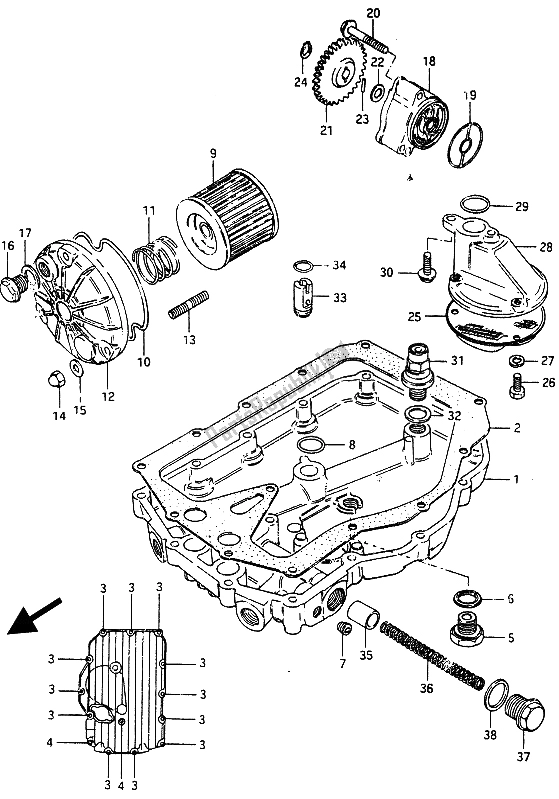 Todas as partes de Bomba De óleo E Filtro De óleo do Suzuki GSX 750 ES 1986