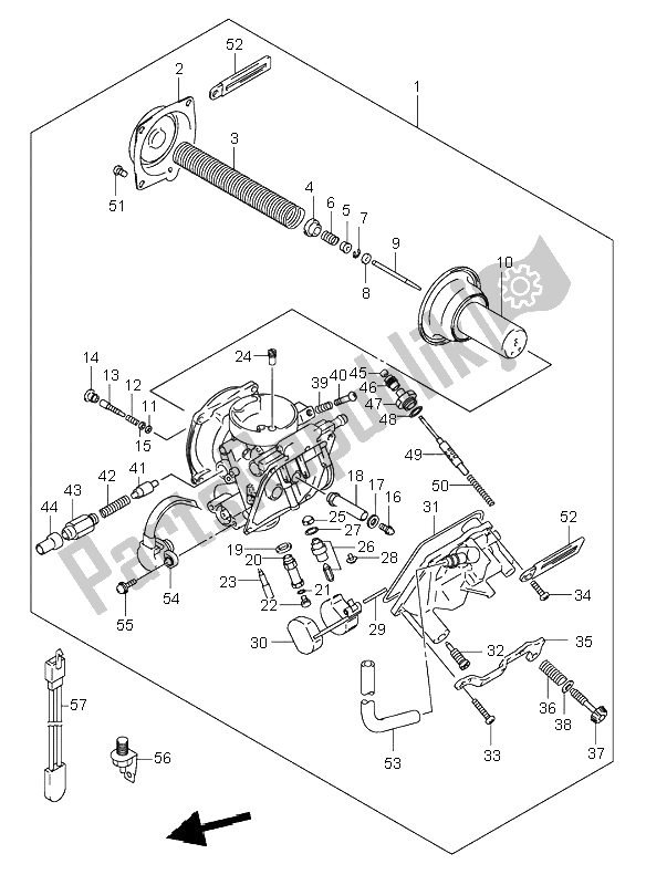 All parts for the Carburetor of the Suzuki VL 125 Intruder 2004