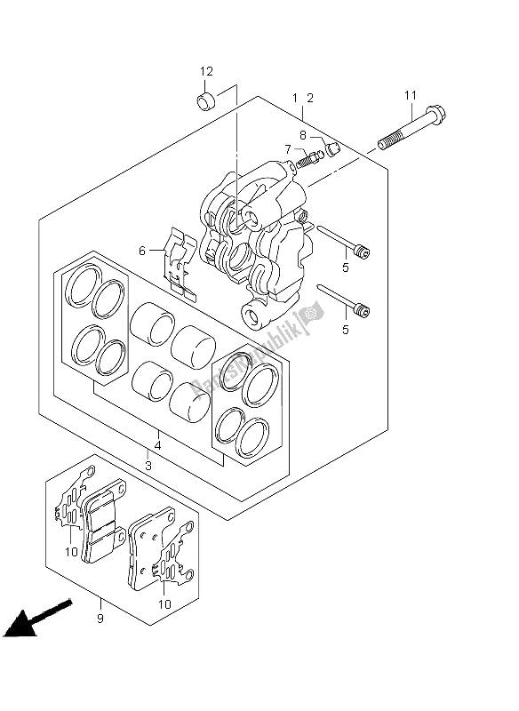 All parts for the Front Caliper of the Suzuki GSX R 1000 2009