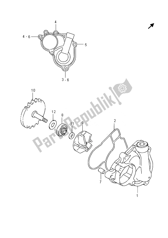 All parts for the Water Pump of the Suzuki RMX 450Z 2014