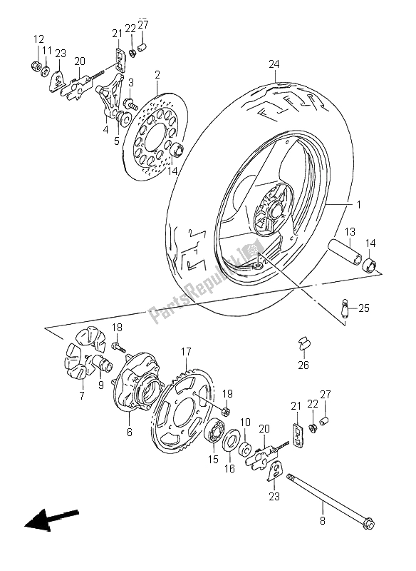 Alle onderdelen voor de Achterwiel van de Suzuki GSX 600F 1995