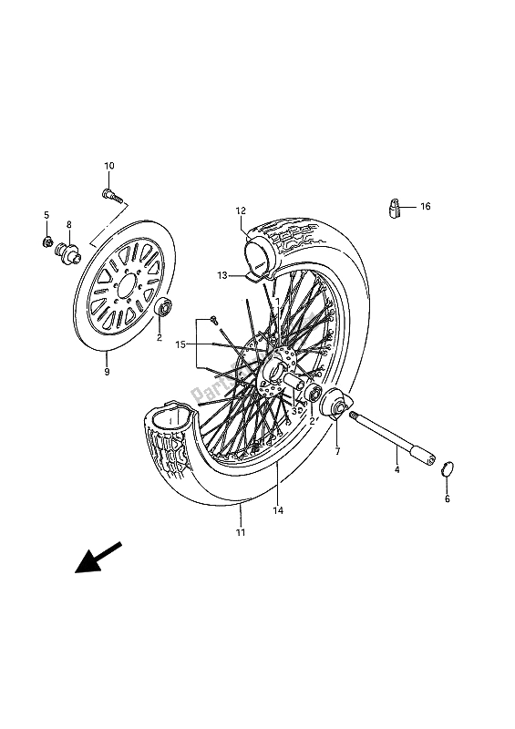 Alle onderdelen voor de Voorwiel van de Suzuki VS 1400 Glpf Intruder 1993
