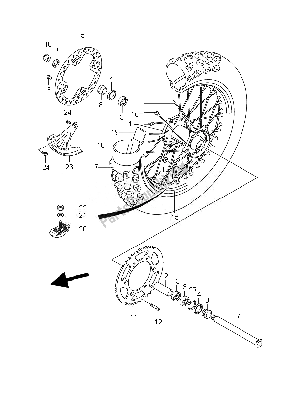 All parts for the Rear Wheel of the Suzuki RM Z 250 2007