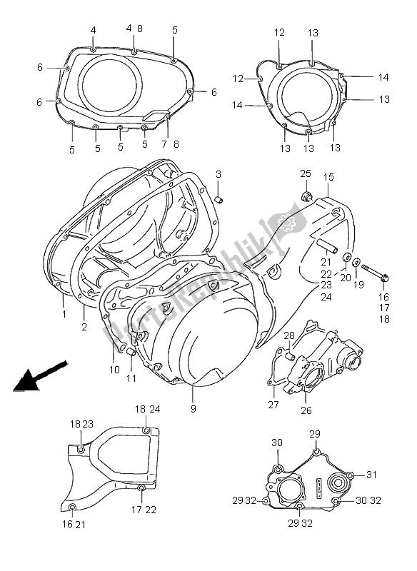 All parts for the Crankcase Cover of the Suzuki VS 1400 Intruder 2000