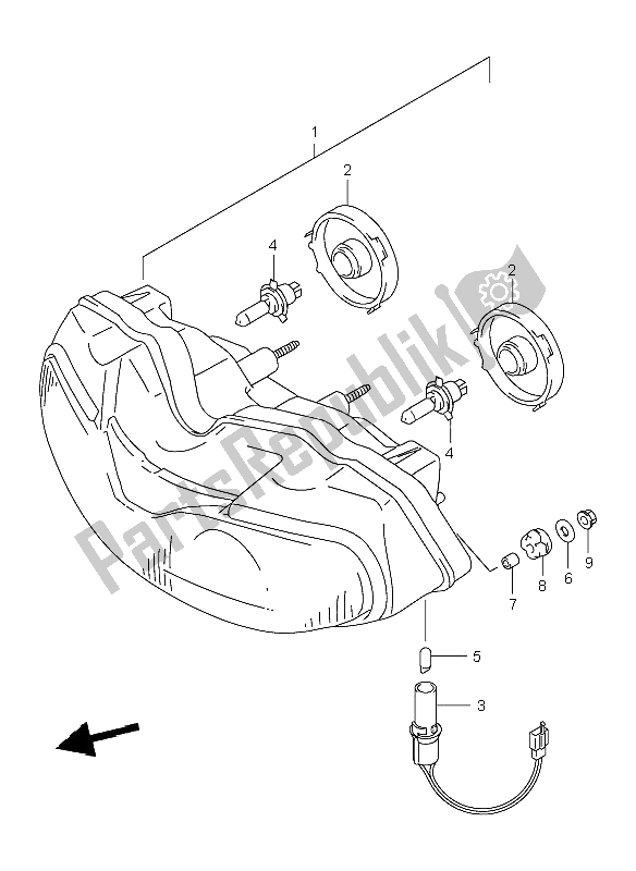 All parts for the Headlamp (e2) of the Suzuki TL 1000R 1999