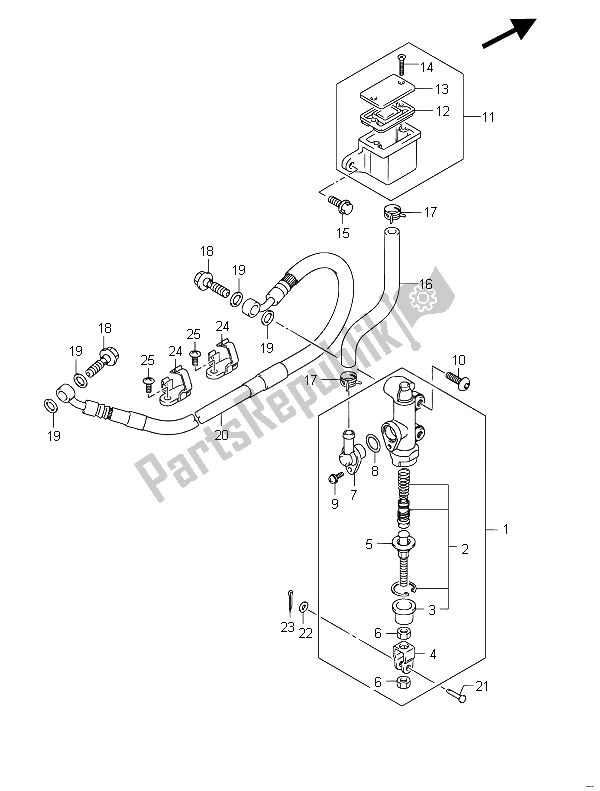 All parts for the Rear Master Cylinder (gsf650u) of the Suzuki GSF 650 Sasa Bandit 2011