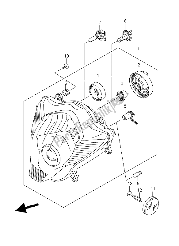 All parts for the Headlamp of the Suzuki GSX R 750 2006