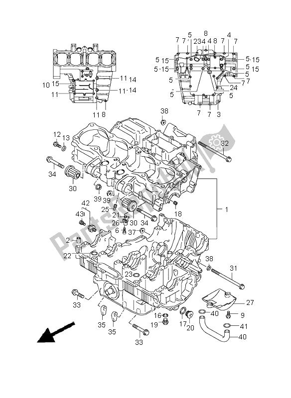 All parts for the Crankcase of the Suzuki GSX 1400 2005