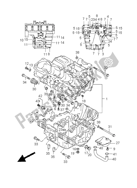 All parts for the Crankcase of the Suzuki GSX 1400 2005