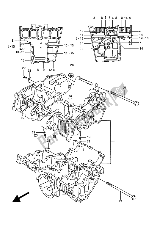 All parts for the Crankcase of the Suzuki GSF 400 Bandit 1993