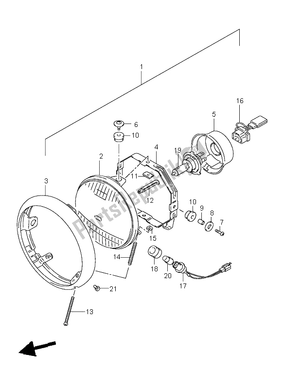 Todas as partes de Farol Principal (e2-e4-e17-e18-e19-e25-e34) do Suzuki VL 250 Intruder 2003