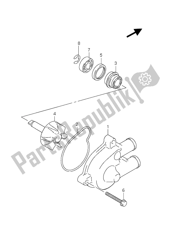 All parts for the Water Pump of the Suzuki UX 125 Sixteen 2008