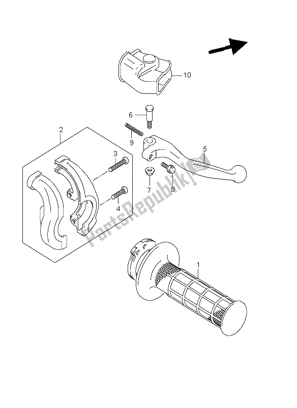 All parts for the Right Handle Lever (e1) of the Suzuki DR Z 400E 2002