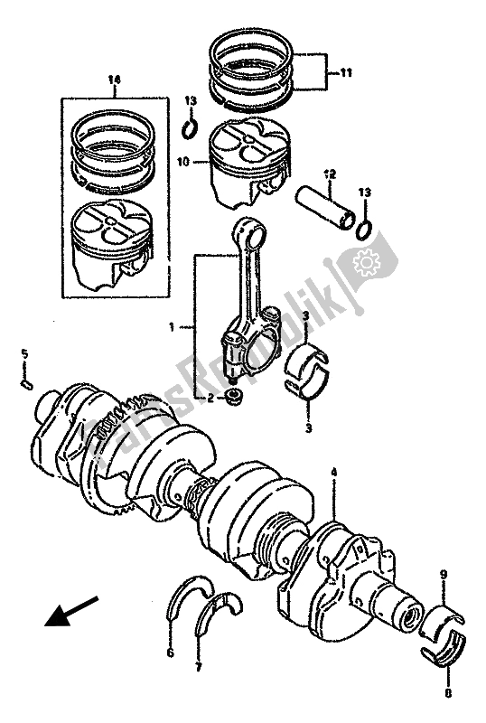 All parts for the Crankshaft of the Suzuki GSX 750F 1991