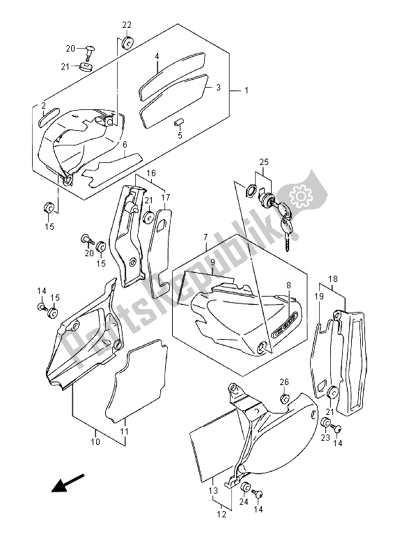 All parts for the Frame Cover (vl800cue E19) of the Suzuki VL 800 CT Intruder 2014