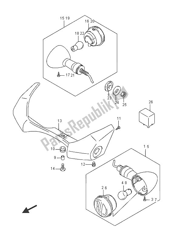 All parts for the Turnsignal Lamp of the Suzuki VZ 800 Intruder 2016