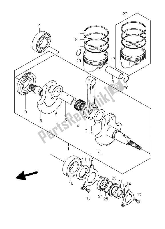 All parts for the Crankshaft of the Suzuki LT A 400F Eiger 4X4 2004