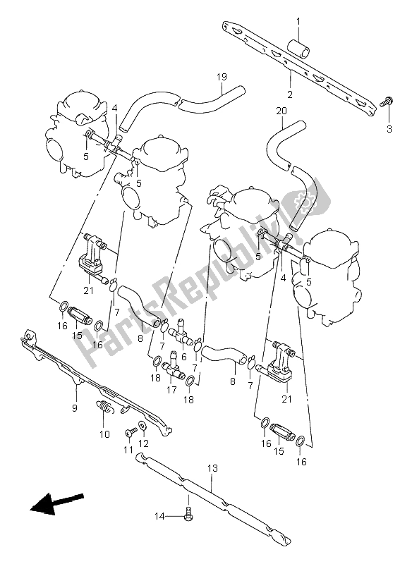 Alle onderdelen voor de Carburateur Fittingen van de Suzuki GSF 600 NS Bandit 1998