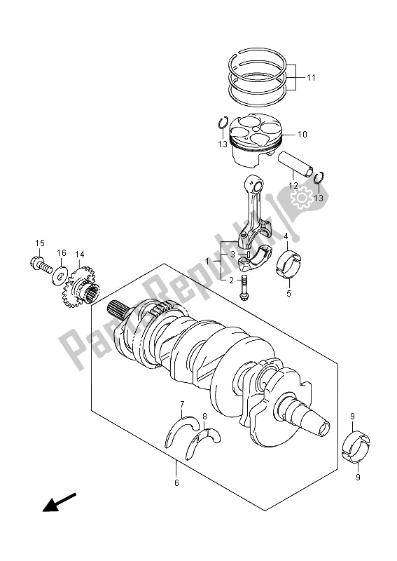 All parts for the Crankshaft of the Suzuki GSX R 750 2014