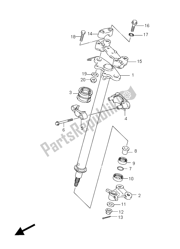 All parts for the Steering Shaft of the Suzuki LT A 450X Kingquad 4X4 Limited 2008